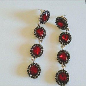 Red Rhinestone Earrings Dangle 3" Long